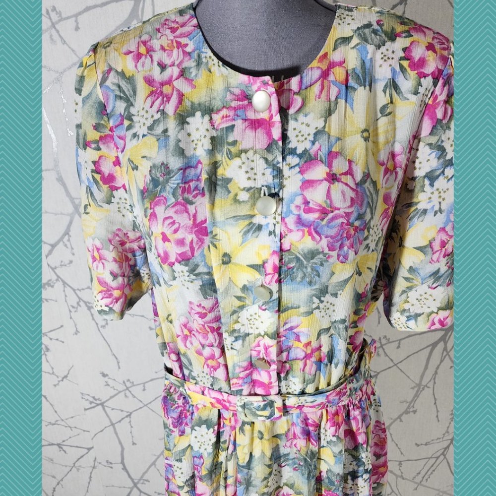 D'Allairds Floral Printed Cottagecore Belted Midi Prairie Dress - Picture 2 of 5